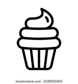 Simple outline of a cupcake, perfect for bakery, dessert, and celebration themes. Vector illustration. Editable stroke.