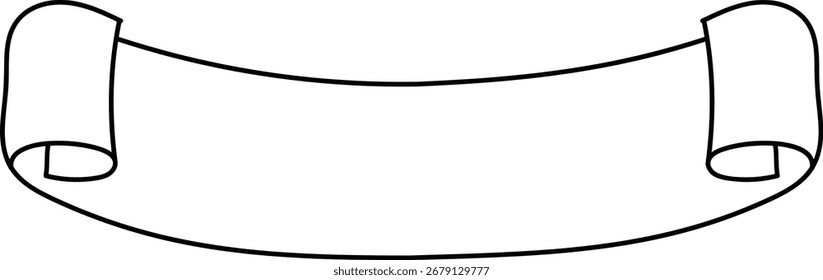 Un contorno simple de un Anuncio de desplazamiento curvo con extremos enrollados. El elegante diseño de Anuncio presenta líneas suaves y una forma clásica. Ilustración vectorial de dibujos animados