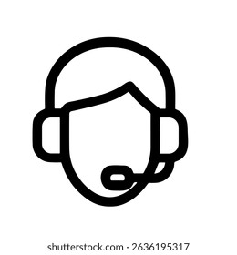 Simple Outline Customer Service Agent with Headset Communication Icon