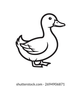 Esquema simple de un lindo pato de dibujos animados o patito Vector Gráfico: Animal de granja para colorear Página Line Art para niños y diseño infantil