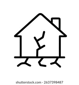 Simple Outline Damaged House Icon Showing Structural Problems Illustration