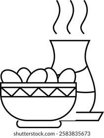 simple outline date with glass of tea icon illustration