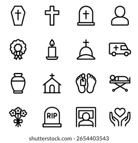 Contorno Simples Morte Funeral Cerimônia Ícone Set