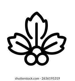 Simple Outline Decorative Holly Berry Leaf Winter Season Plant Icon