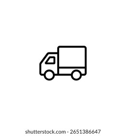 A simple outline of a delivery truck with a distinct cab and cargo box, representing logistics and shipping.