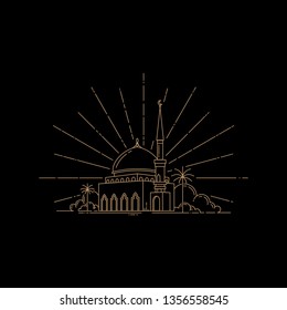 simple outline design of the mosque building, Ramadan celebration