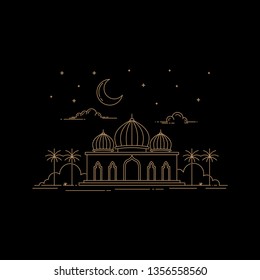 Simple outline design of mosque building scenes, Ramadan celebration