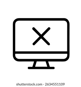 Símbolo de icono de signo de error de visualización de pantalla de computadora de escritorio de esquema simple