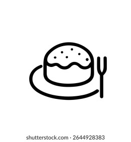 Simple Outline Dessert Cake with Plate and Fork Icon Illustration