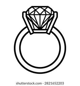 Simple outline of a diamond ring symbolizing love, marriage, and commitment. Perfect for wedding invitations, jewelry design, and romantic stock imagery concepts.