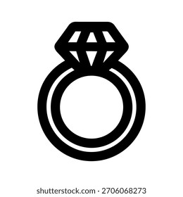 Simple Outline Diamond Ring Wedding Engagement Minimal Icon Symbol