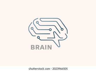 Simple outline digital brain logo. Vector illustration.