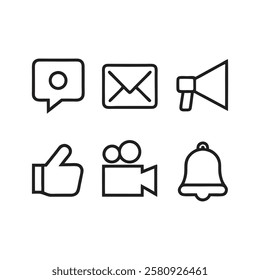 Simple Outline Digital Communication Icons for Social Media and Networking