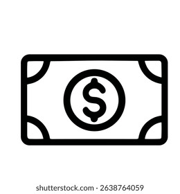 Simple Outline Dollar Bill Currency with Dollar Sign Business Icon
