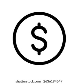 Simple Outline Dollar Coin Currency Symbol Icon Graphic Illustration