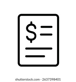 Simple Outline Dollar Sign on Document Page Icon Illustration