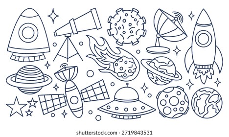 Esboço simples de espaço e elemento de astronomia com um estilo limpo e mínimo, ideal para ícone, ilustração e design gráfico com temas espaciais