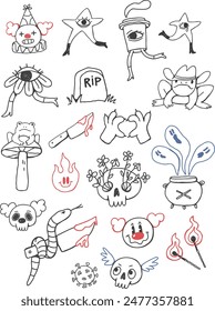 Simple outline doodles creepy tattoo desifn
