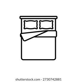 Simple Outline Double Bed with Two Pillows Furniture Icon