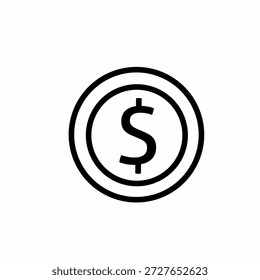 Icono de símbolo de moneda de signo de dólar de doble círculo de esquema simple