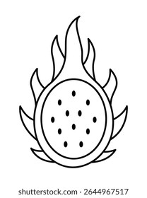 A simple outline dragon fruit vector illustration, perfect for exotic tropical fruit designs. Isolated on a clean white background.