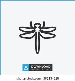 Simple outline dragonfly vector icon. On white background.