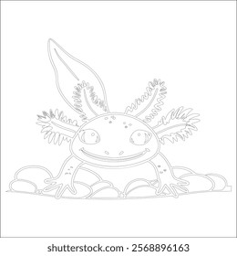 Simple outline drawing of a axolotl, perfect for coloring, crafting, and educational use