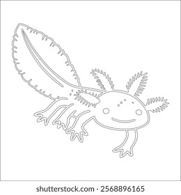 Simple outline drawing of a axolotl, perfect for coloring, crafting, and educational use