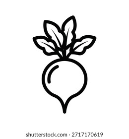 Desenho de contorno simples de beterraba com folhas verdes para uma dieta saudável. Preparação de alimentos ilustração vetor gráfico. Isolado no fundo branco.