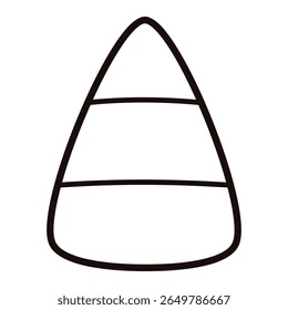 Simple outline drawing of candy corn with three sections for coloring or design activities. Clipart image.