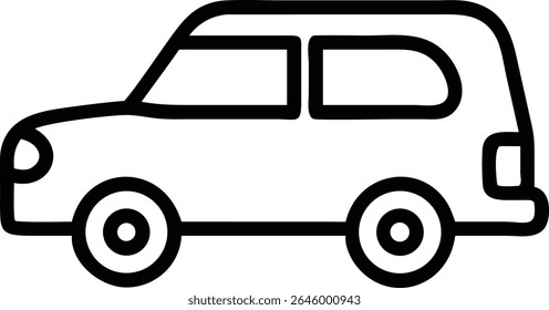 A simple outline drawing of a car. Perfect for icons, logos, or any design needing a clean and recognizable vehicle representation.