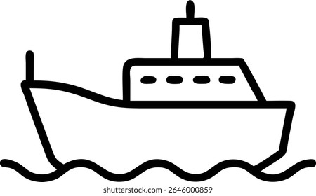 A simple outline drawing of a cargo ship sailing on the water. Vector illustration line art design. Minimalist and clean design.