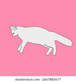 Dibujo de contorno simple de gato sobre fondo rosa