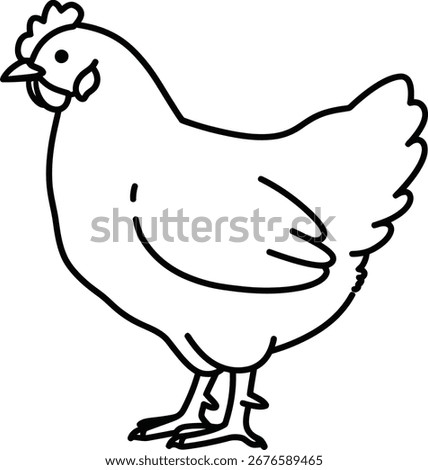 Simple Outline Drawing Chicken Farm Animal Domestic Bird Illustration