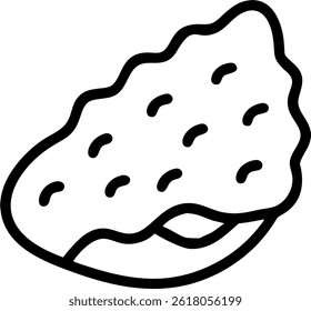 Un simple dibujo de contorno de una pepita de pollo, mostrando su textura crujiente y detalles de empanizado en tinta negra