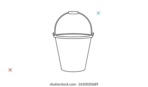 Simple outline drawing of a classic household bucket with a sturdy handle perfect for carrying water or gardening supplies on a white background
