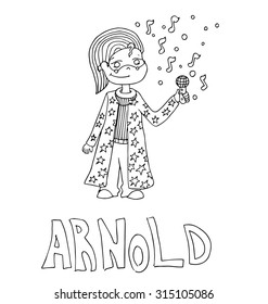 The simple outline drawing for coloring with the image of children of different name characters and education