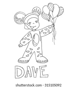 The simple outline drawing for coloring with the image of children of different name characters and education