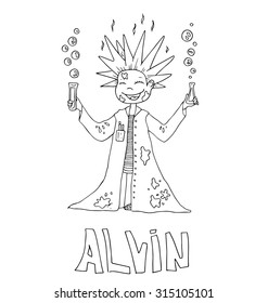 The simple outline drawing for coloring with the image of children of different name characters and education