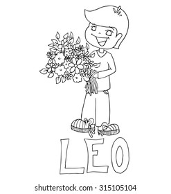 The simple outline drawing for coloring with the image of children of different name characters and education