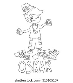 The simple outline drawing for coloring with the image of children of different name characters and education