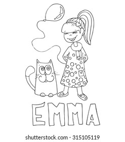 The simple outline drawing for coloring with the image of children of different name characters and education
