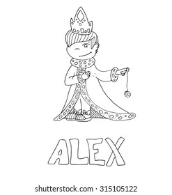 The simple outline drawing for coloring with the image of children of different name characters and education