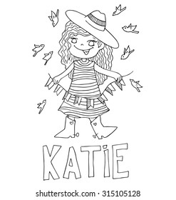 The simple outline drawing for coloring with the image of children of different name characters and education