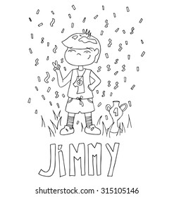 The simple outline drawing for coloring with the image of children of different name characters and education