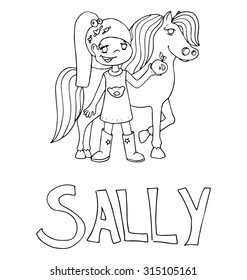 The simple outline drawing for coloring with the image of children of different name characters and education