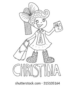 The simple outline drawing for coloring with the image of children of different name characters and education