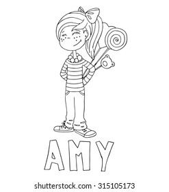 The simple outline drawing for coloring with the image of children of different name characters and education