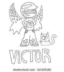 The simple outline drawing for coloring with the image of children of different name characters and education