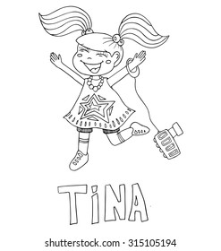 The simple outline drawing for coloring with the image of children of different name characters and education